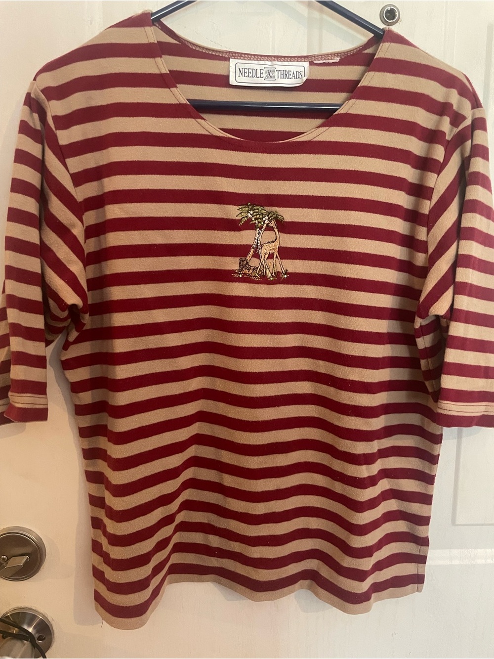 Needle & Thread Burgundy and Tan Striped Knit Tee